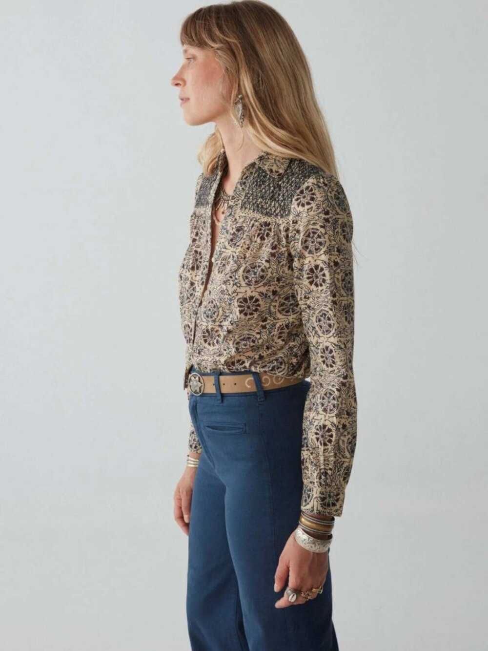Maison Hotel Phoebe Blouse - Navy Blue Block Print - Picture 2 of 9